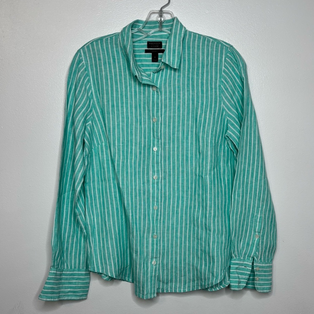 J. Crew Green Striped Button Down Shirt
